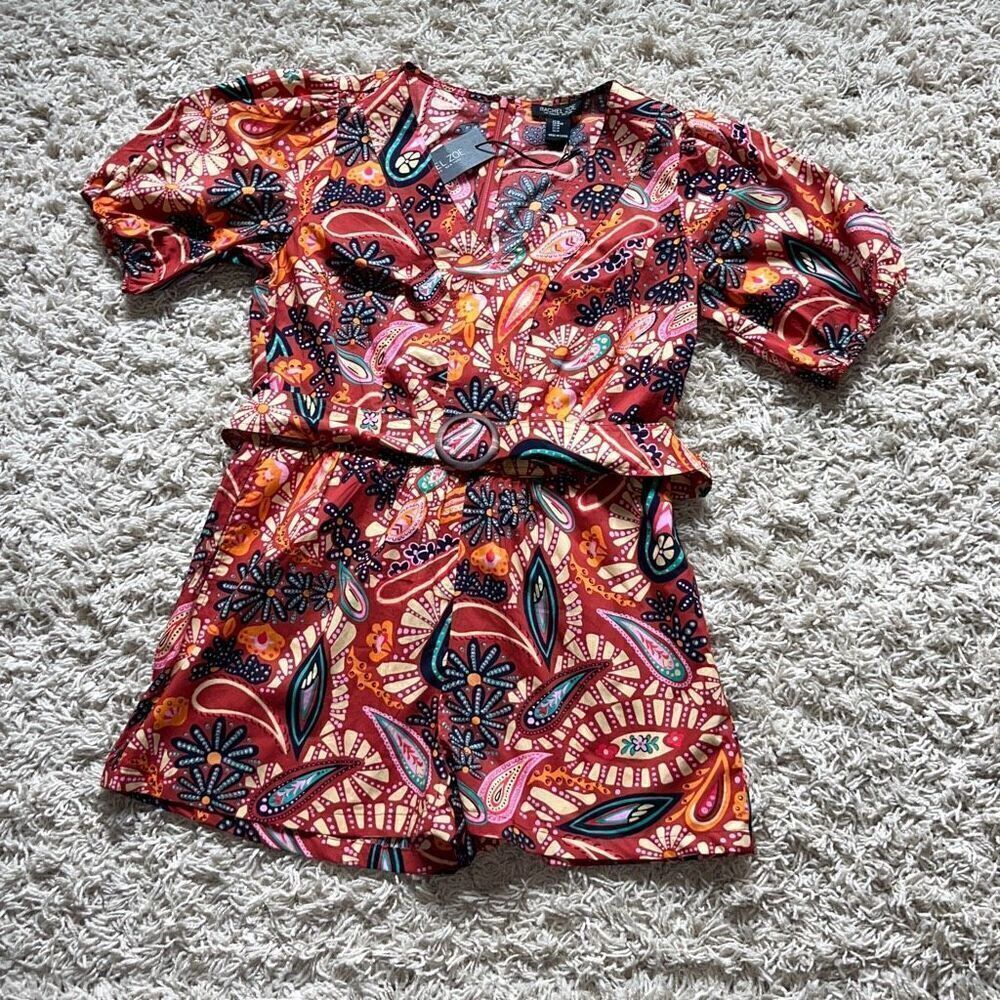 NWT Rachel Zoe Boho Floral V-Neck Romper Medium